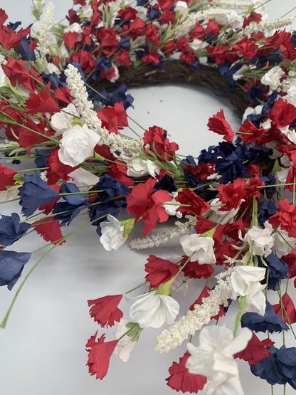18" Artificial Patriotic Red, White, and Blue Carnation Wreath