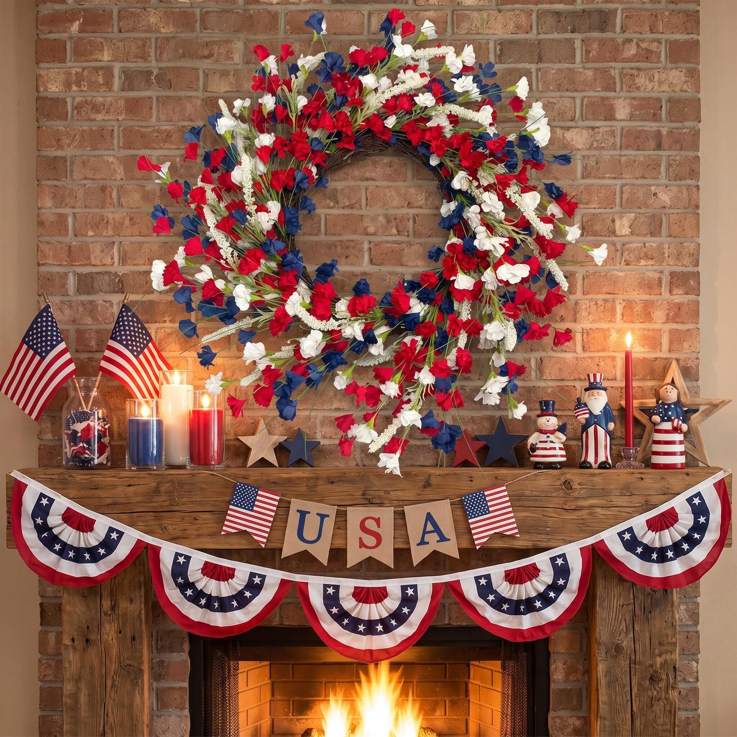 18" Artificial Patriotic Red, White, and Blue Carnation Wreath