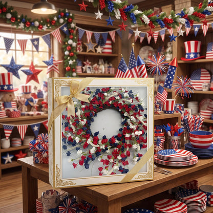 18" Artificial Patriotic Red, White, and Blue Carnation Wreath