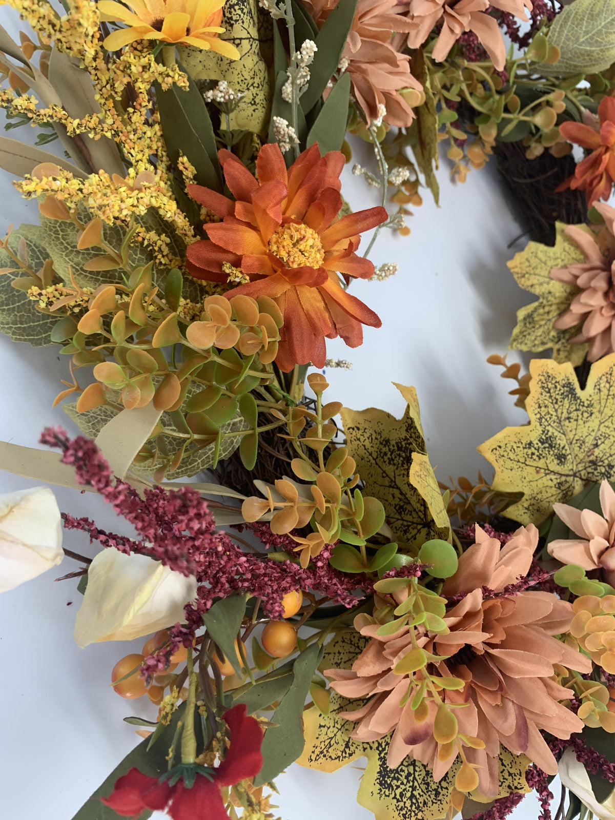 18" Artificial Autumn Wildflower & Pumpkin Harvest Wreath