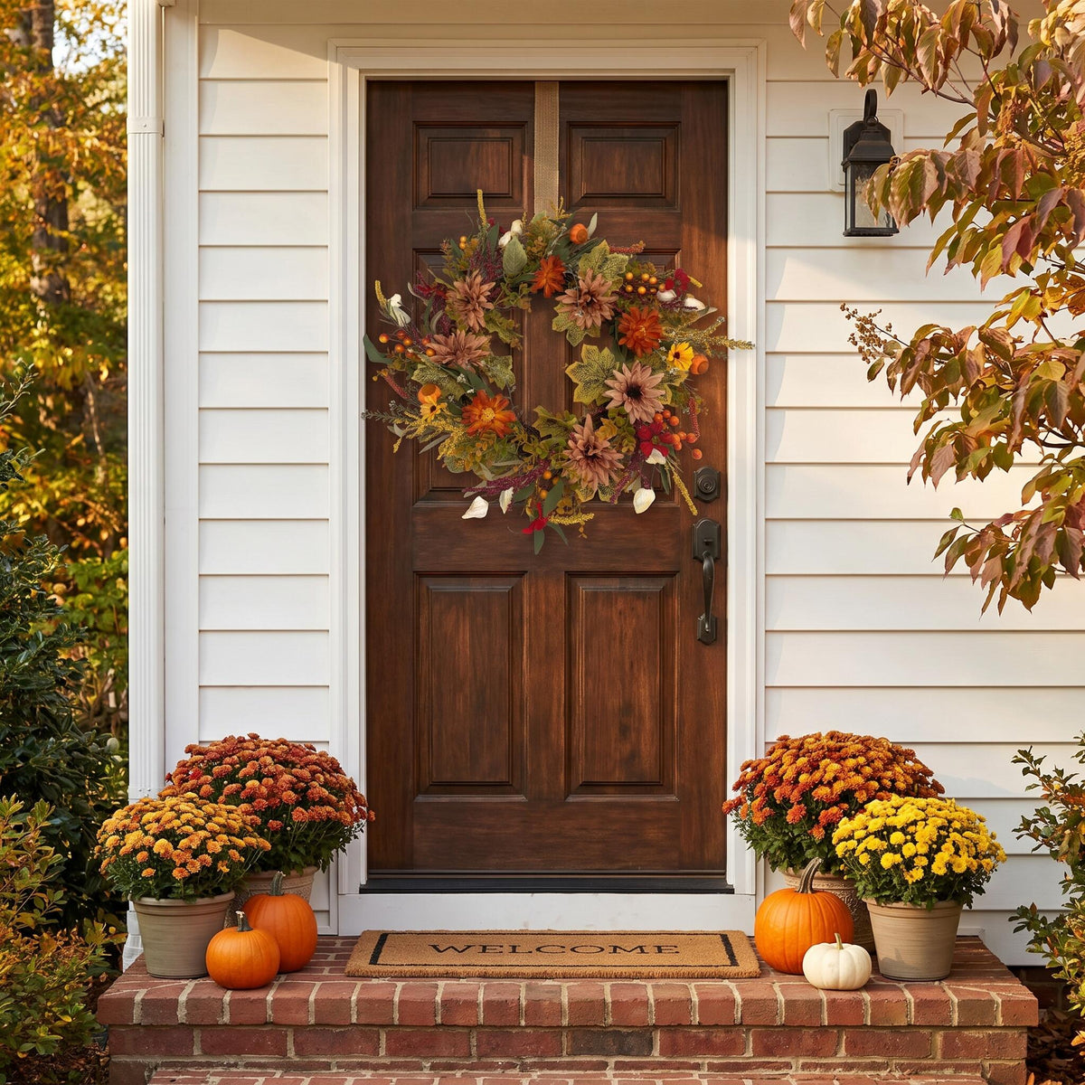18" Artificial Autumn Wildflower & Pumpkin Harvest Wreath