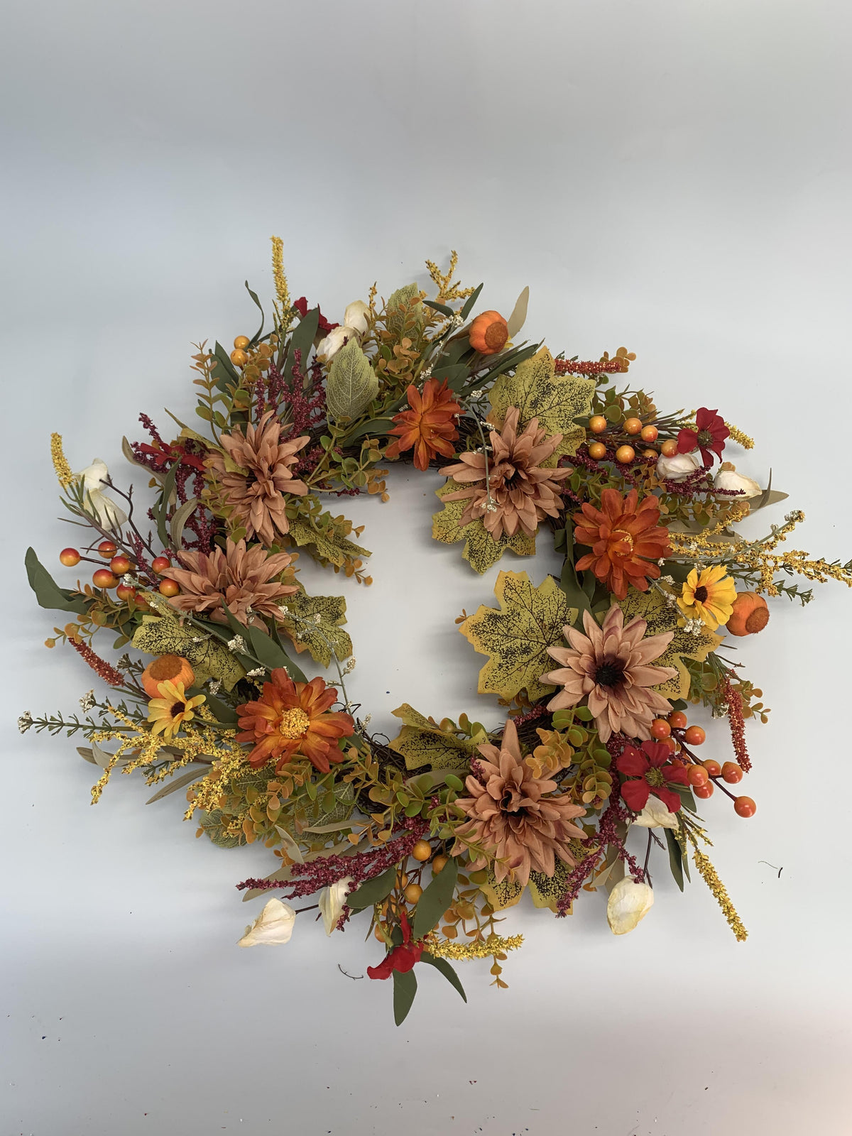18" Artificial Autumn Wildflower & Pumpkin Harvest Wreath