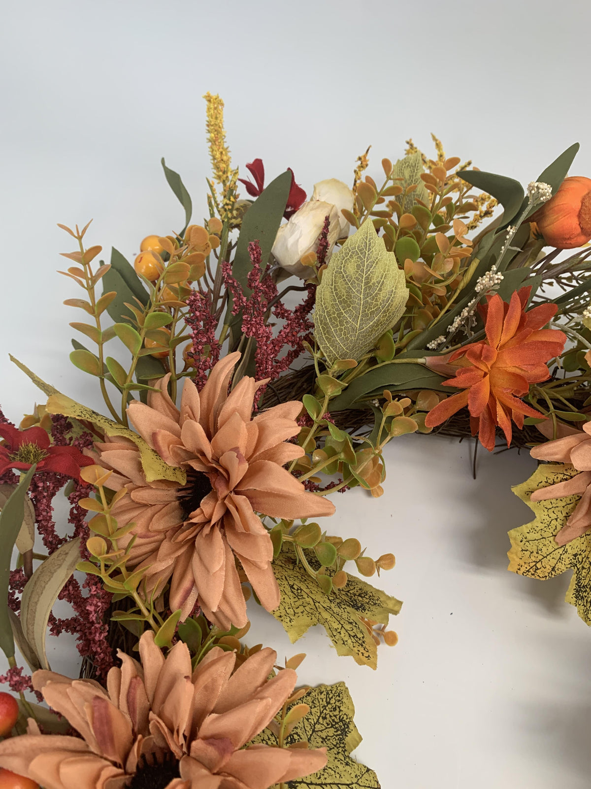 18" Artificial Autumn Wildflower & Pumpkin Harvest Wreath
