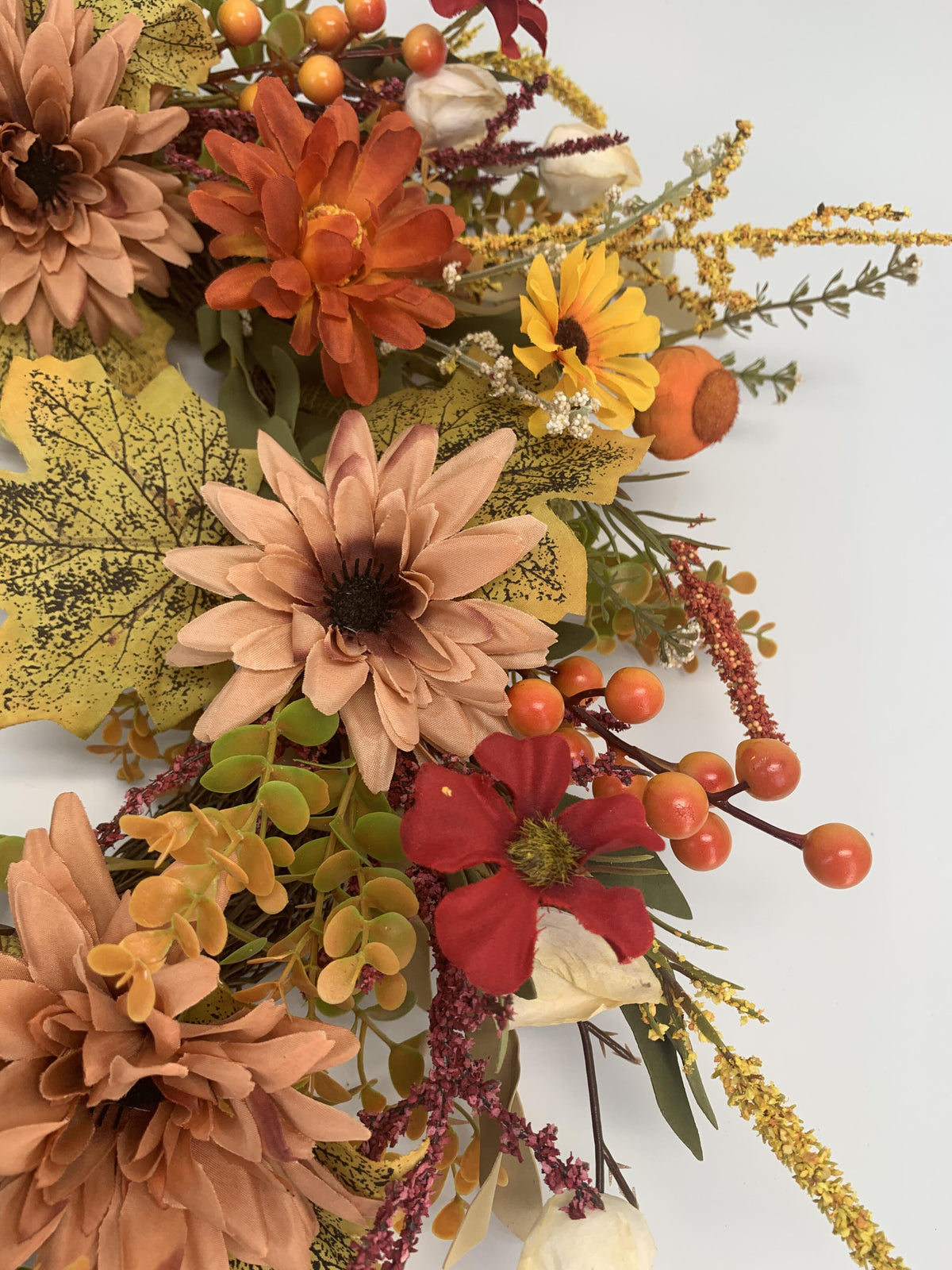 18" Artificial Autumn Wildflower & Pumpkin Harvest Wreath