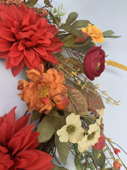 18" Artificial Autumn Dahlia & Wildflower Harvest Wreath