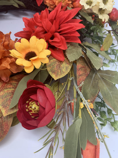 18" Artificial Autumn Dahlia & Wildflower Harvest Wreath