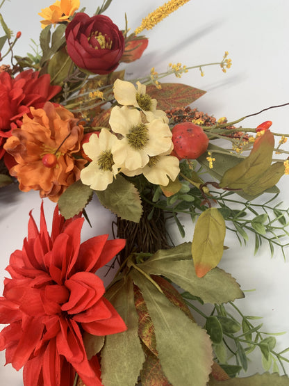 18" Artificial Autumn Dahlia & Wildflower Harvest Wreath