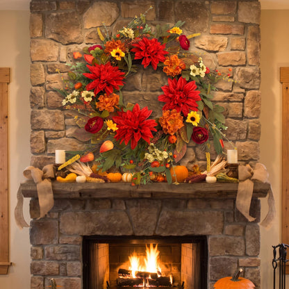 18" Artificial Autumn Dahlia & Wildflower Harvest Wreath