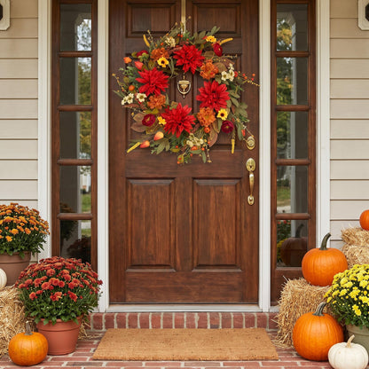 18" Artificial Autumn Dahlia & Wildflower Harvest Wreath
