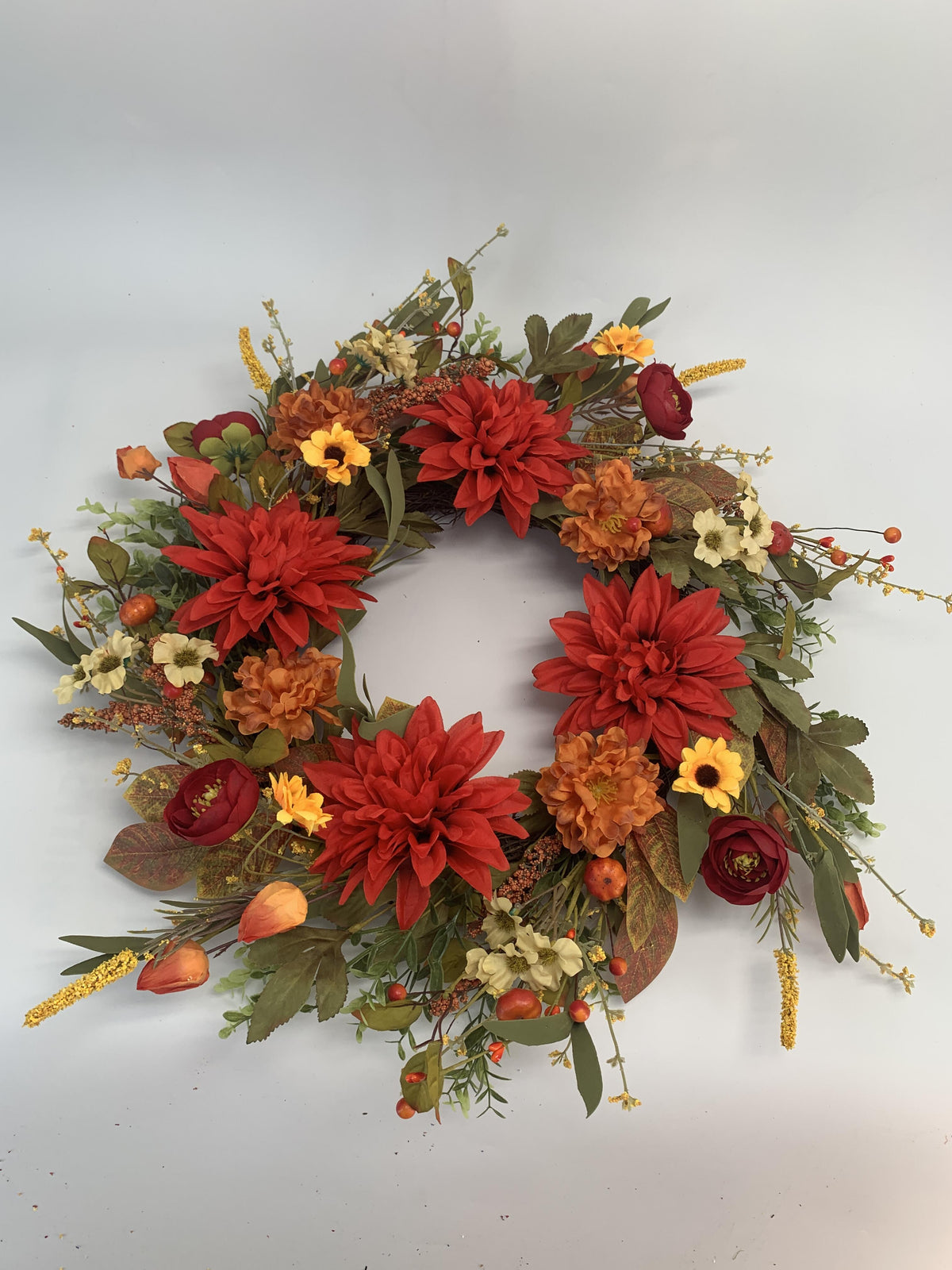 18" Artificial Autumn Dahlia & Wildflower Harvest Wreath