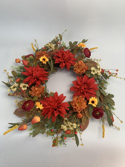 18" Artificial Autumn Dahlia & Wildflower Harvest Wreath