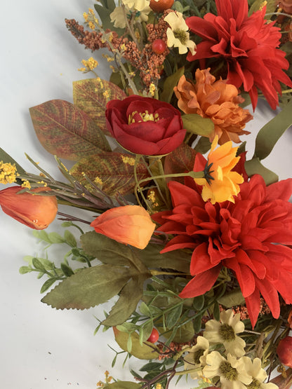 18" Artificial Autumn Dahlia & Wildflower Harvest Wreath