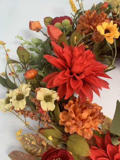 18" Artificial Autumn Dahlia & Wildflower Harvest Wreath