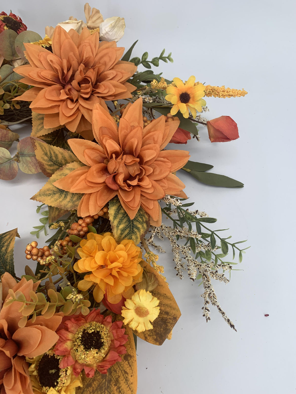 18" Artificial Autumn Golden Dahlia & Harvest Wreath