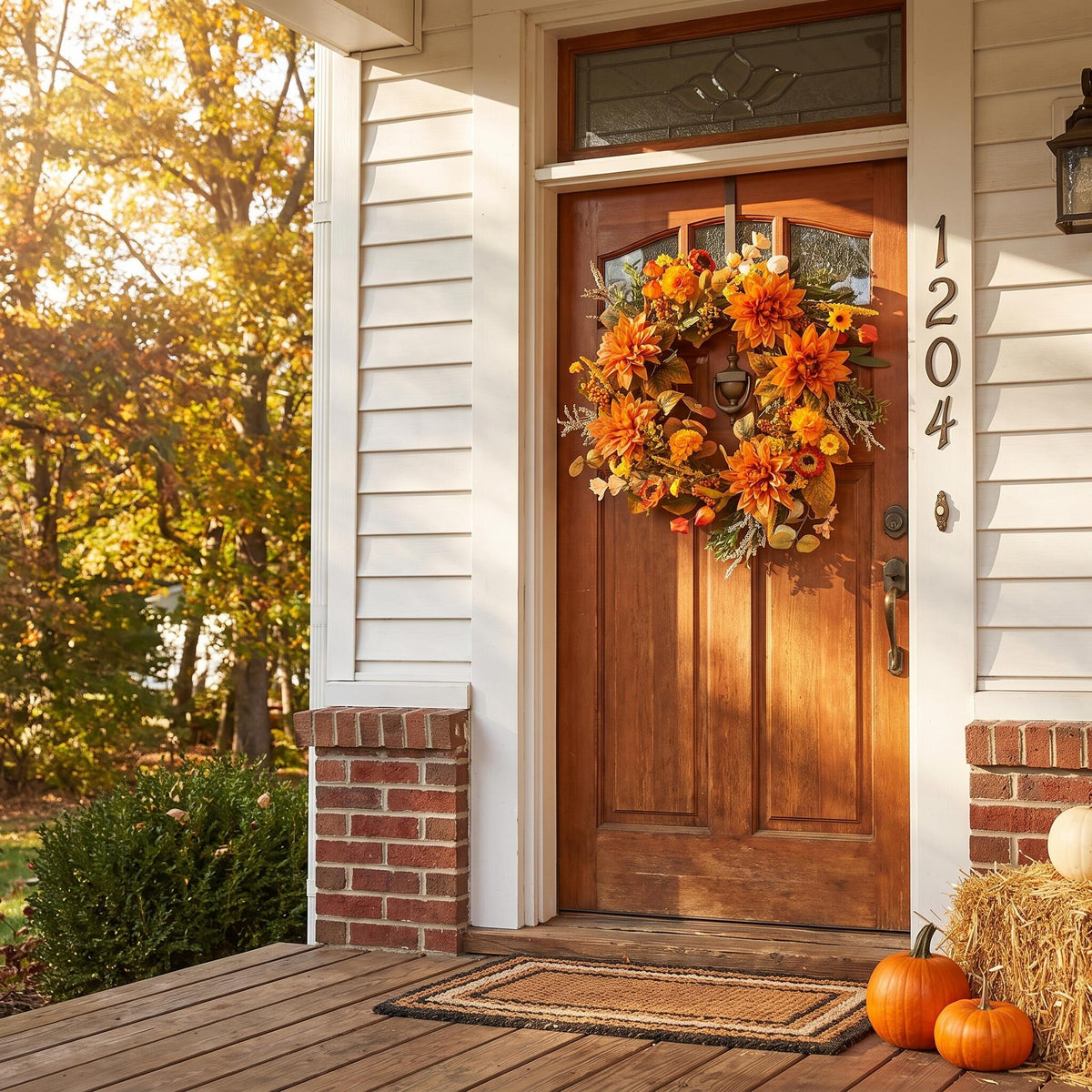 18" Artificial Autumn Golden Dahlia & Harvest Wreath