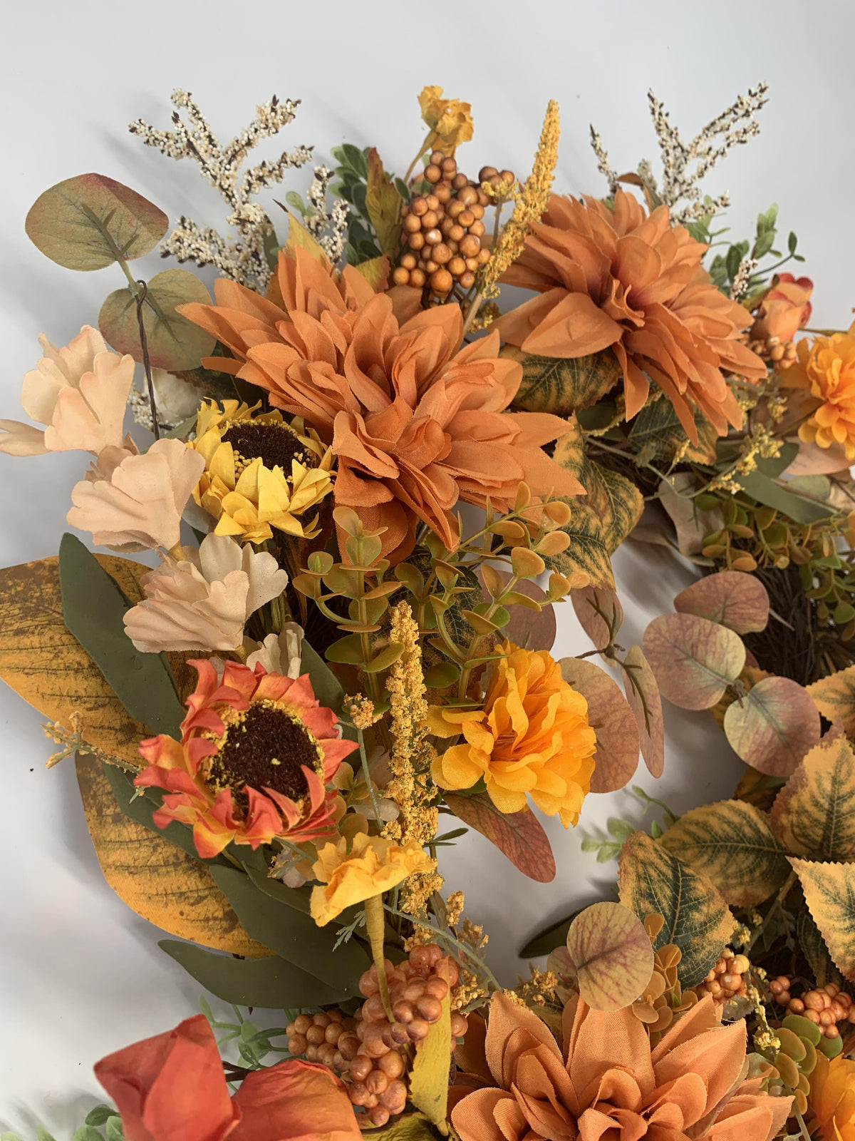 18" Artificial Autumn Golden Dahlia & Harvest Wreath