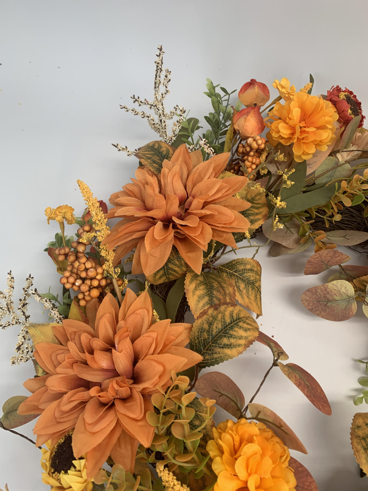 18" Artificial Autumn Golden Dahlia & Harvest Wreath