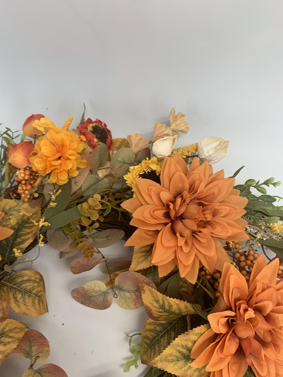 18" Artificial Autumn Golden Dahlia & Harvest Wreath