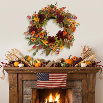 18" Artificial Autumn Dahlia & Pumpkin Harvest Wreath