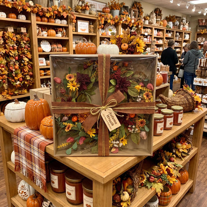 18" Artificial Autumn Dahlia & Pumpkin Harvest Wreath
