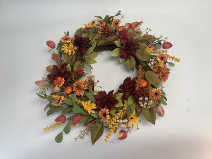 18" Artificial Autumn Dahlia & Pumpkin Harvest Wreath