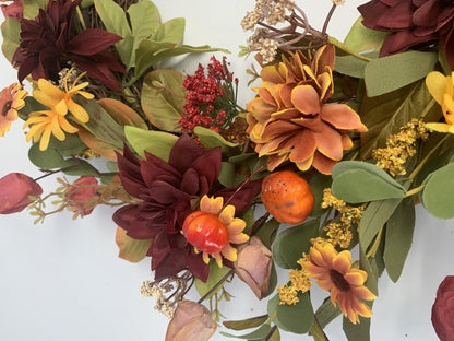 18" Artificial Autumn Dahlia & Pumpkin Harvest Wreath