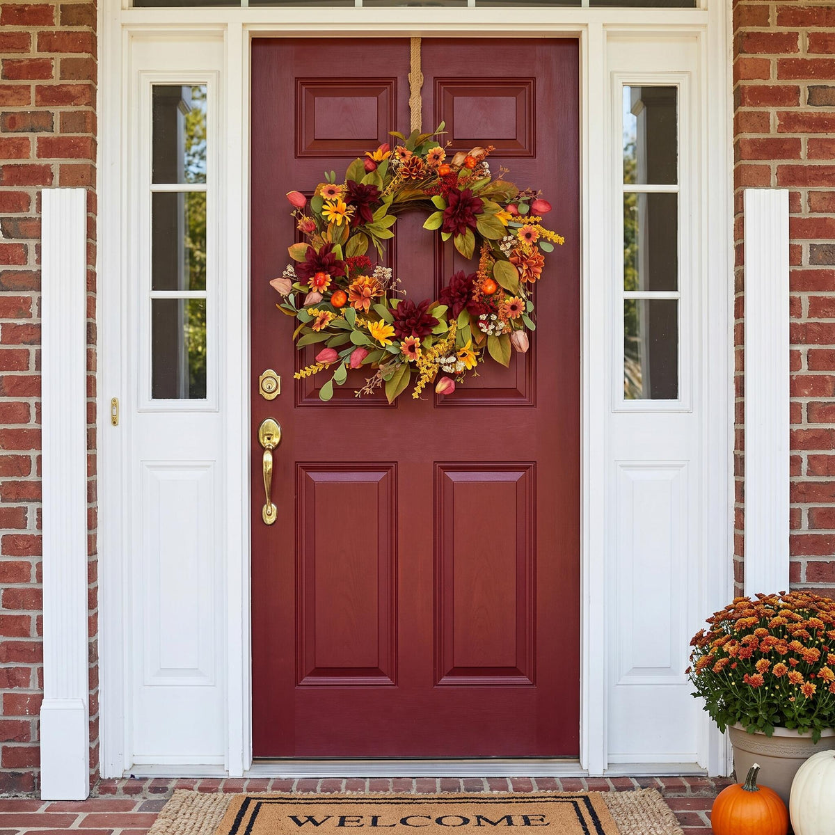 18" Artificial Autumn Dahlia & Pumpkin Harvest Wreath