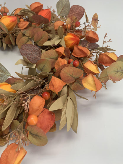18" Artificial Harvest Lantern Berry & Eucalyptus Wreath