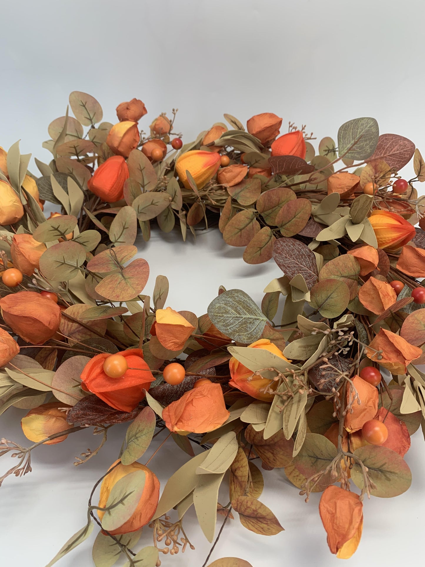 18" Artificial Harvest Lantern Berry & Eucalyptus Wreath