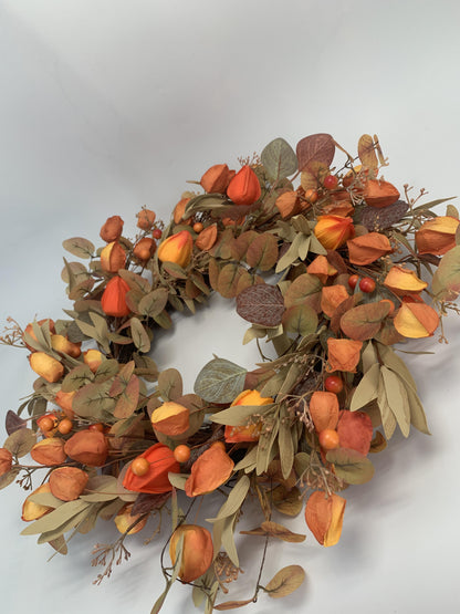 18" Artificial Harvest Lantern Berry & Eucalyptus Wreath