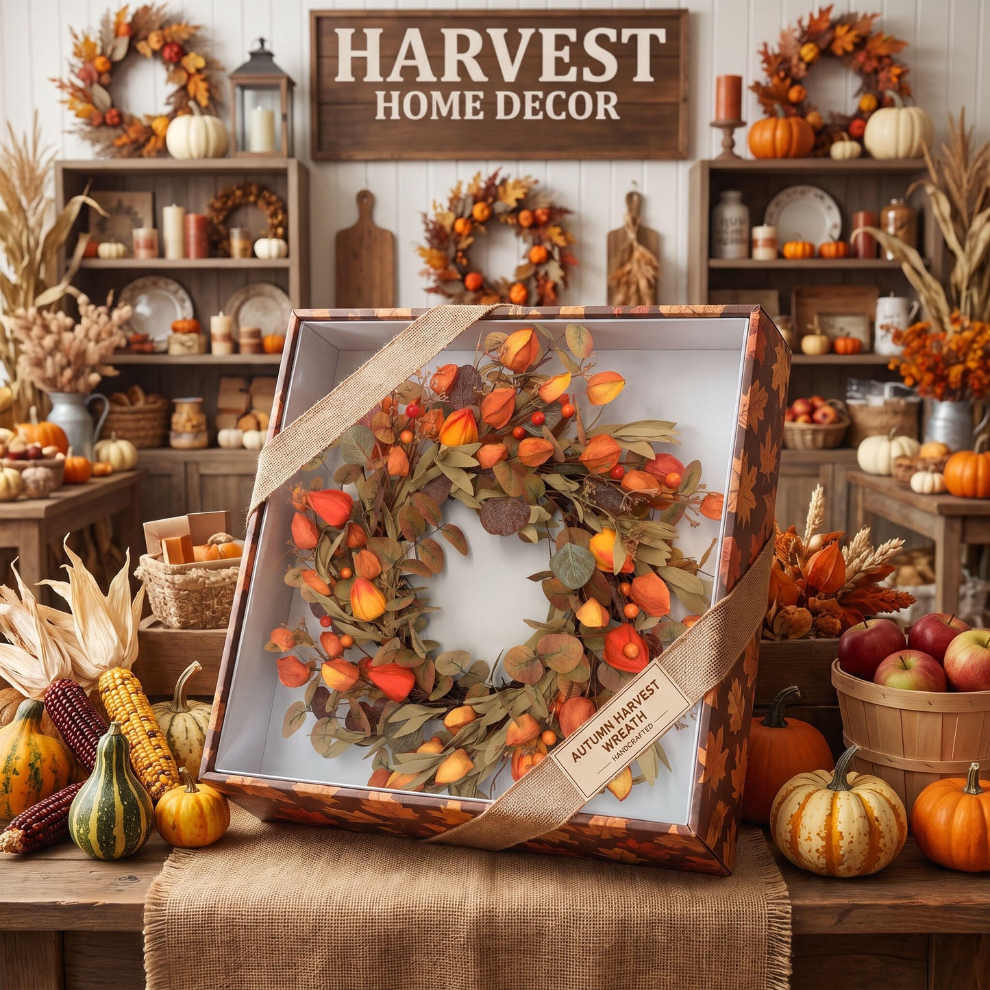 18" Artificial Harvest Lantern Berry & Eucalyptus Wreath