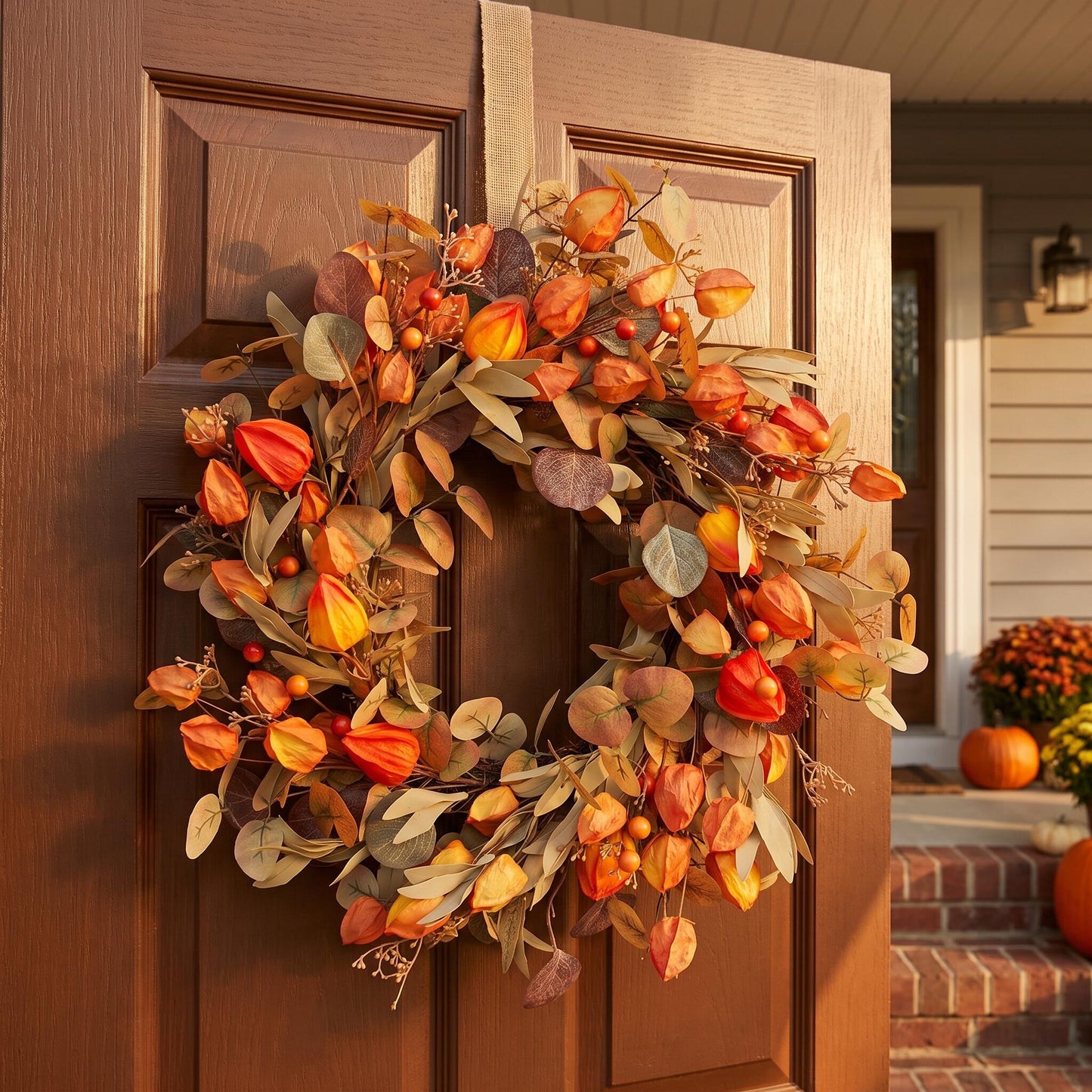 18" Artificial Harvest Lantern Berry & Eucalyptus Wreath