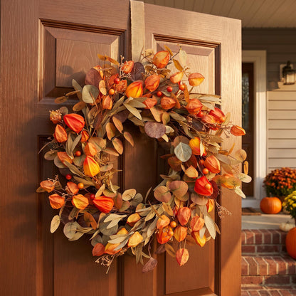 18" Artificial Harvest Lantern Berry & Eucalyptus Wreath