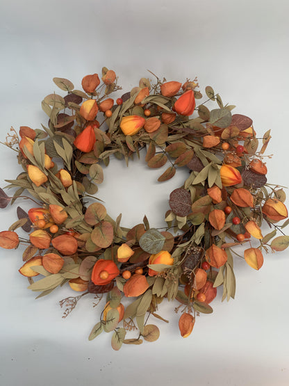 18" Artificial Harvest Lantern Berry & Eucalyptus Wreath