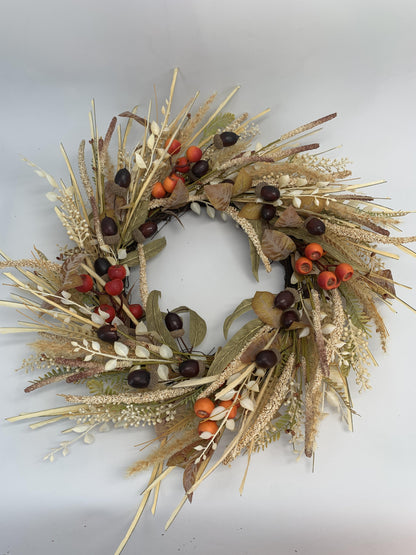 18" Artificial Autumn Acorn, Wheat & Berry Harvest Wreath