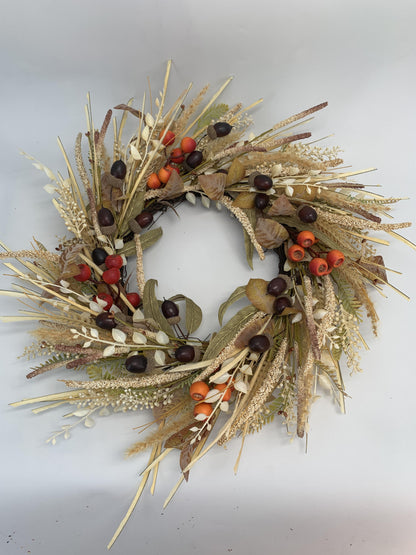 18" Artificial Autumn Acorn, Wheat & Berry Harvest Wreath