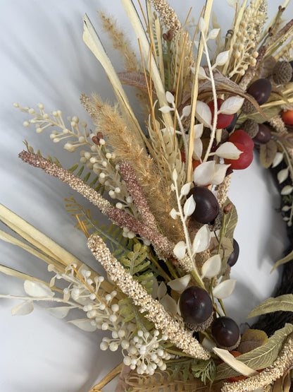 18" Artificial Autumn Acorn, Wheat & Berry Harvest Wreath