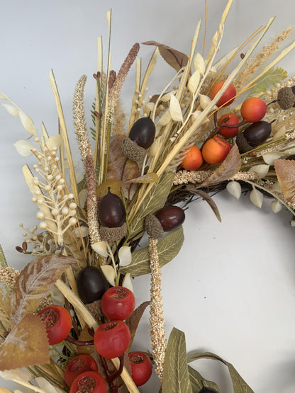 18" Artificial Autumn Acorn, Wheat & Berry Harvest Wreath