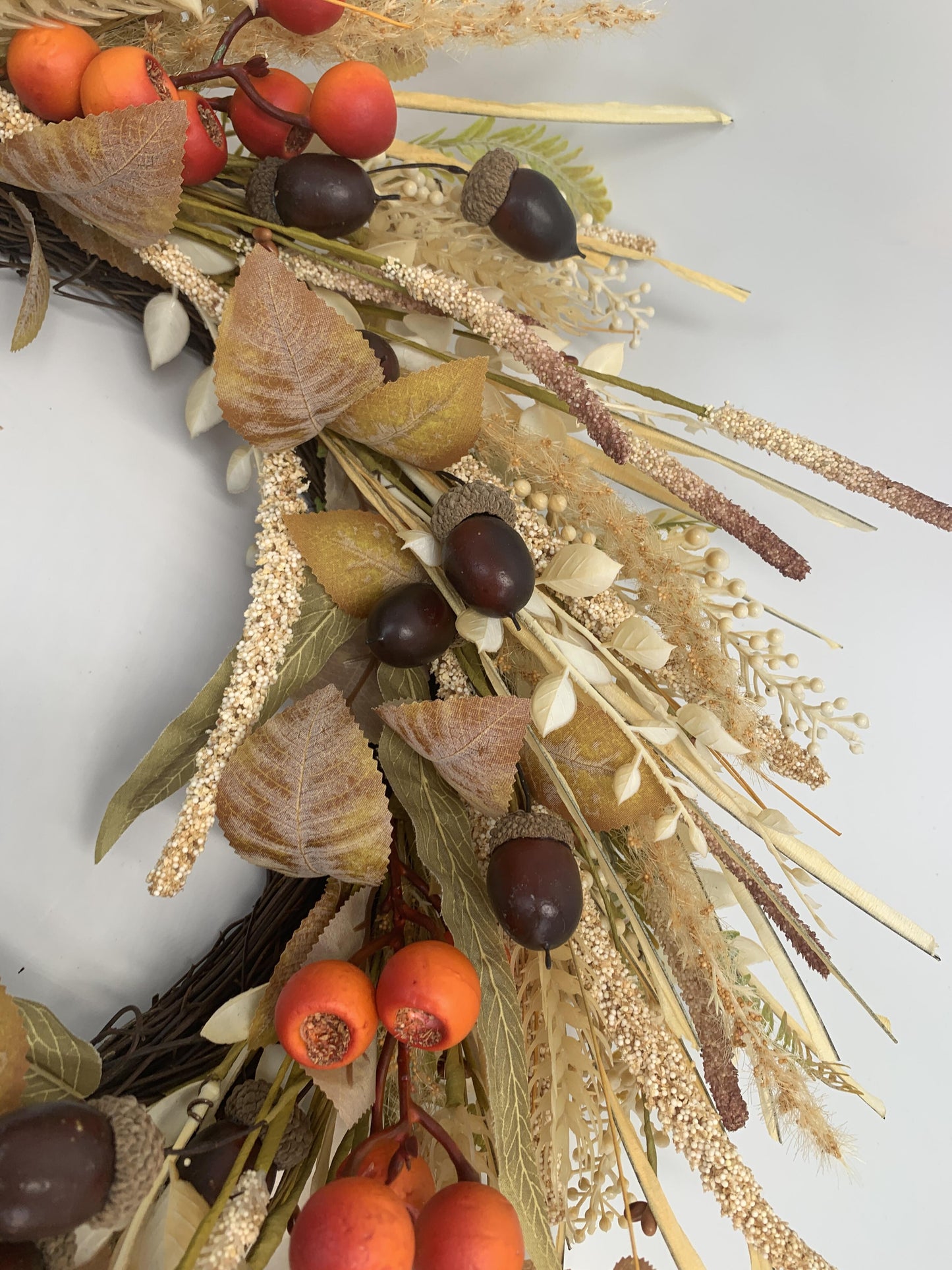 18" Artificial Autumn Acorn, Wheat & Berry Harvest Wreath