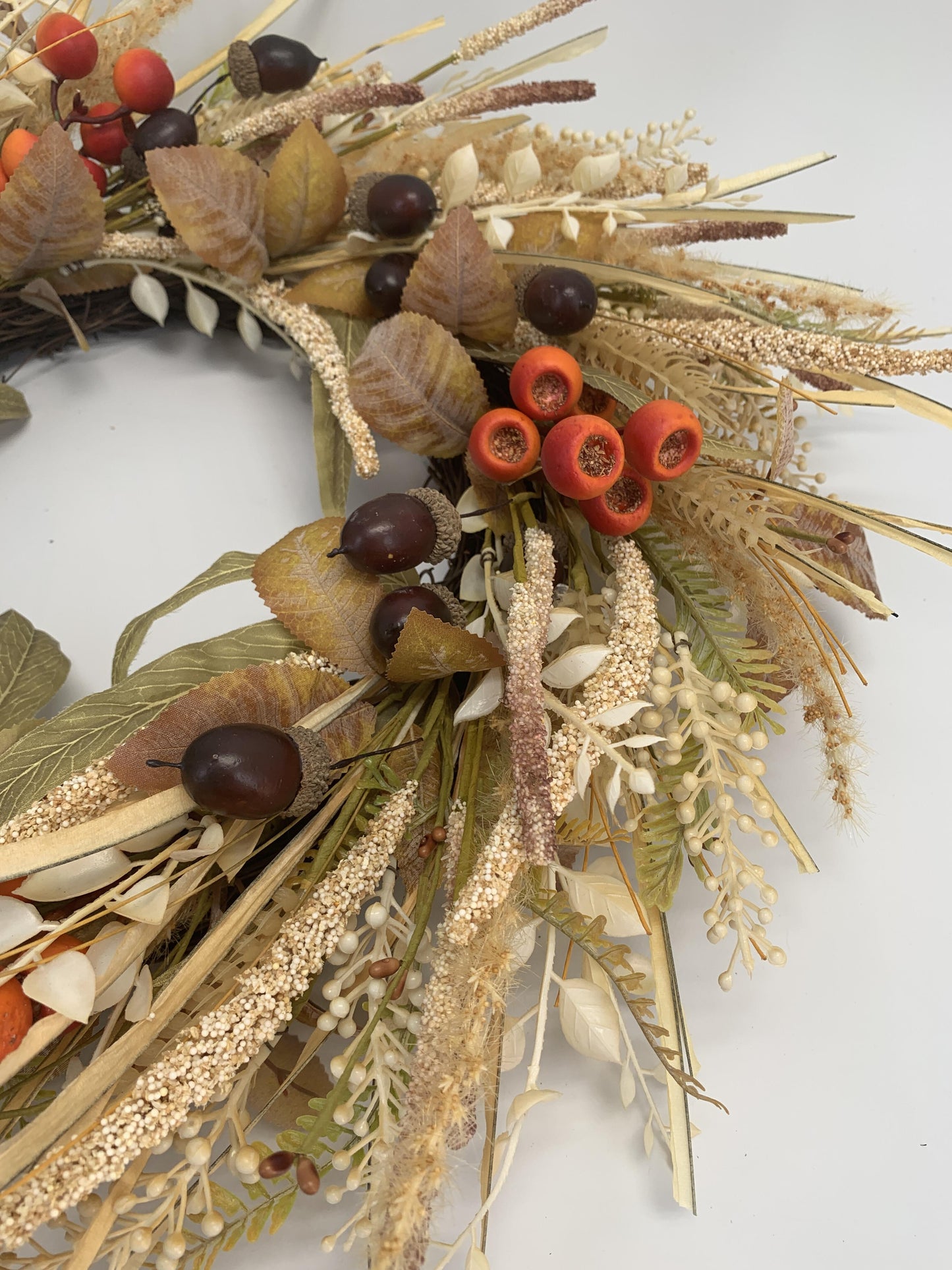 18" Artificial Autumn Acorn, Wheat & Berry Harvest Wreath