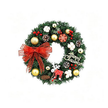 18-Inch Faux Pine Holiday Wreath with Merry Christmas Sign and Reindeer